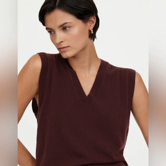 NWT Madewell Cashmere V-Neck Sweater Vest in Molasses Brown, Size Medium - Picture 4 of 11